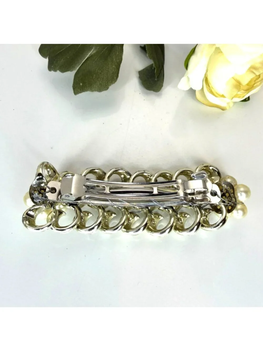 Silver Pearl Statement Barrette | Handmade Vintage Jewelry Hair Clip